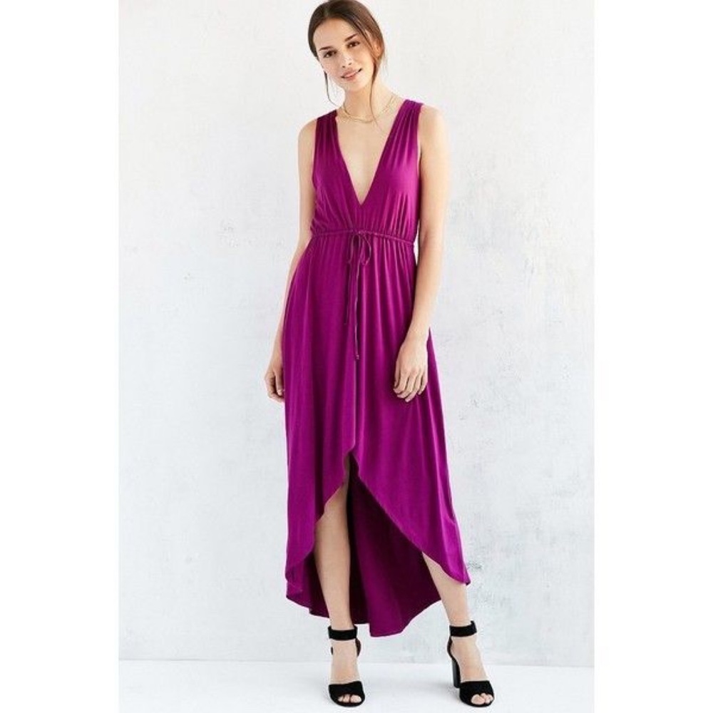 🌺 Urban Outfitters Purple Orchid Magenta Plunging V-Neck High Low Maxi Dress